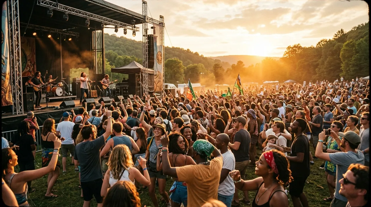 Rassemblement musical festif illustrant l'impact citoyen de THE LIONS BAND en Occitanie